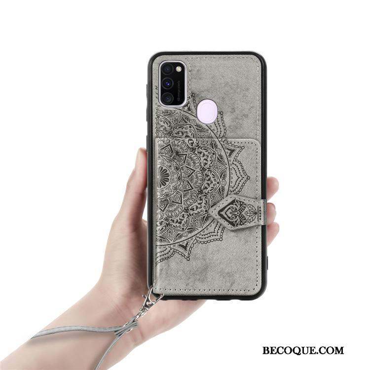 Samsung Galaxy M30s Coque Modèle Fleurie Étui Protection Ornements Suspendus Tissu Carte