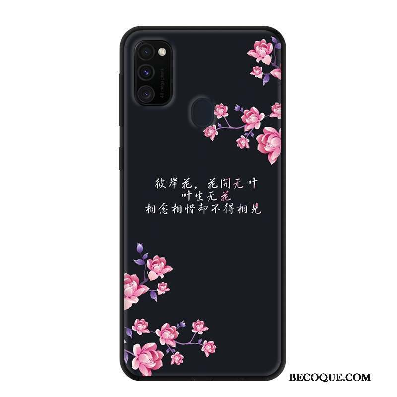 Samsung Galaxy M30s Délavé En Daim Étui Rose Noir Protection Coque