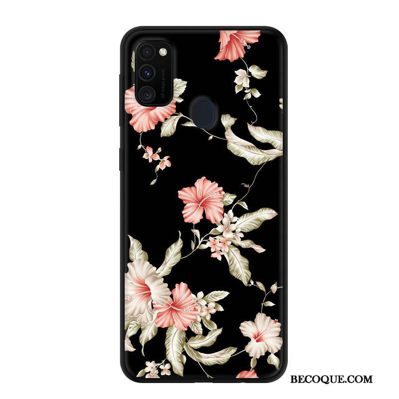 Samsung Galaxy M30s Délavé En Daim Étui Rose Noir Protection Coque