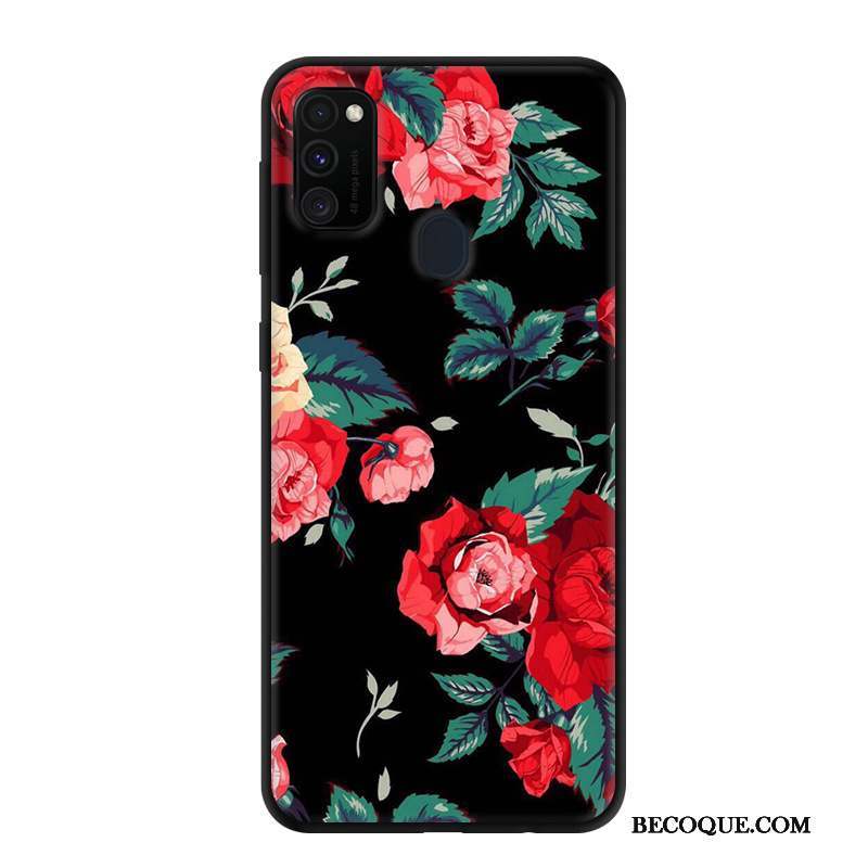 Samsung Galaxy M30s Délavé En Daim Étui Rose Noir Protection Coque