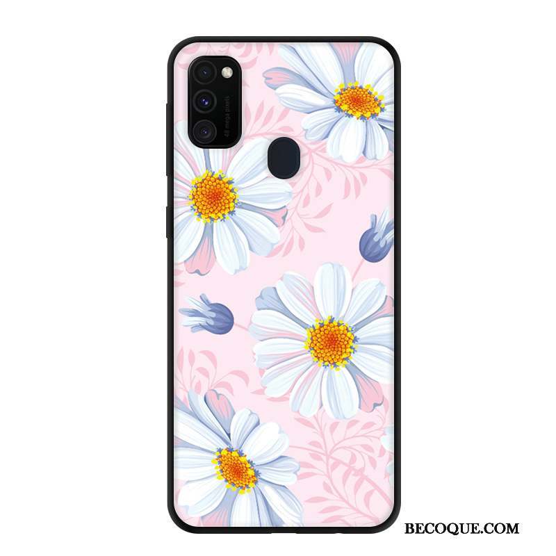 Samsung Galaxy M30s Délavé En Daim Étui Rose Noir Protection Coque