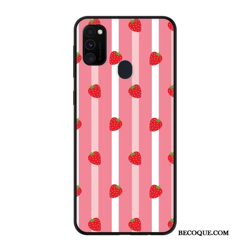 Samsung Galaxy M30s Délavé En Daim Étui Rose Noir Protection Coque