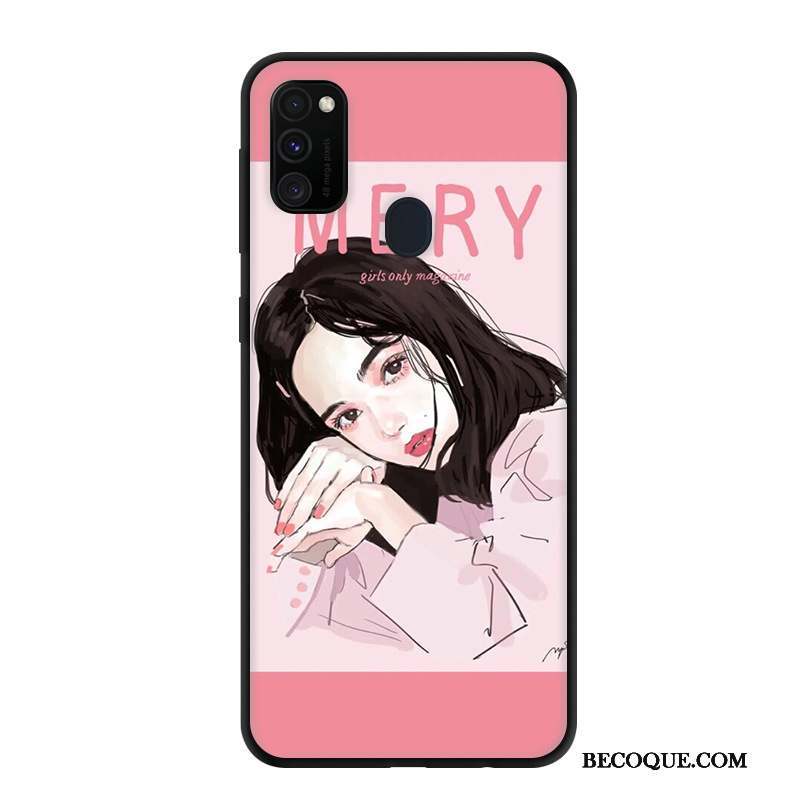 Samsung Galaxy M30s Délavé En Daim Étui Rose Noir Protection Coque