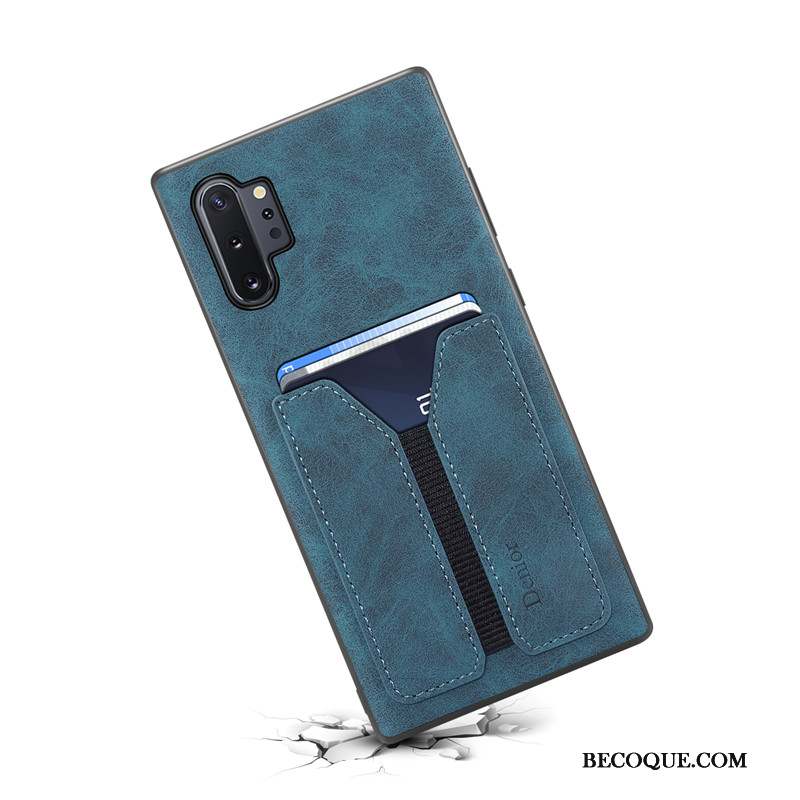 Samsung Galaxy Note 10+ Coque De Téléphone Étui En Cuir Incassable Bleu Carte