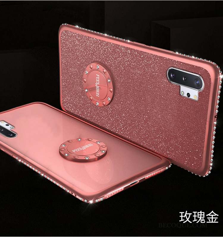 Samsung Galaxy Note 10+ Coque Rouge Fluide Doux De Téléphone Rose Support