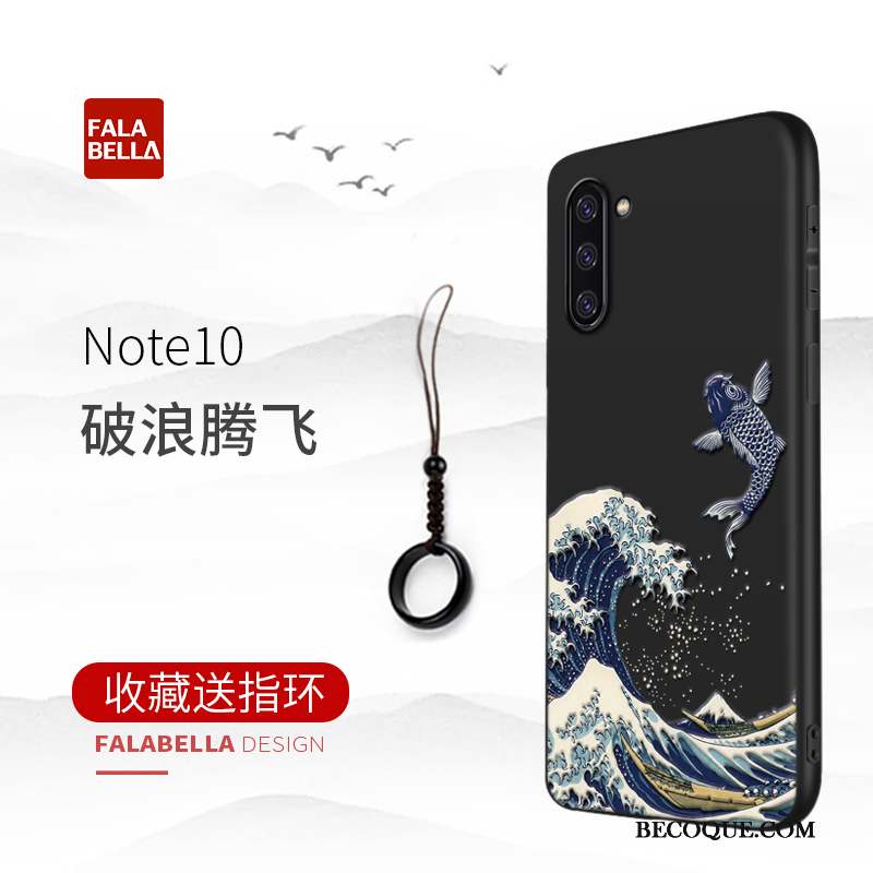 Samsung Galaxy Note 10 Coque Style Chinois Étui Personnalité Protection Délavé En Daim Noir