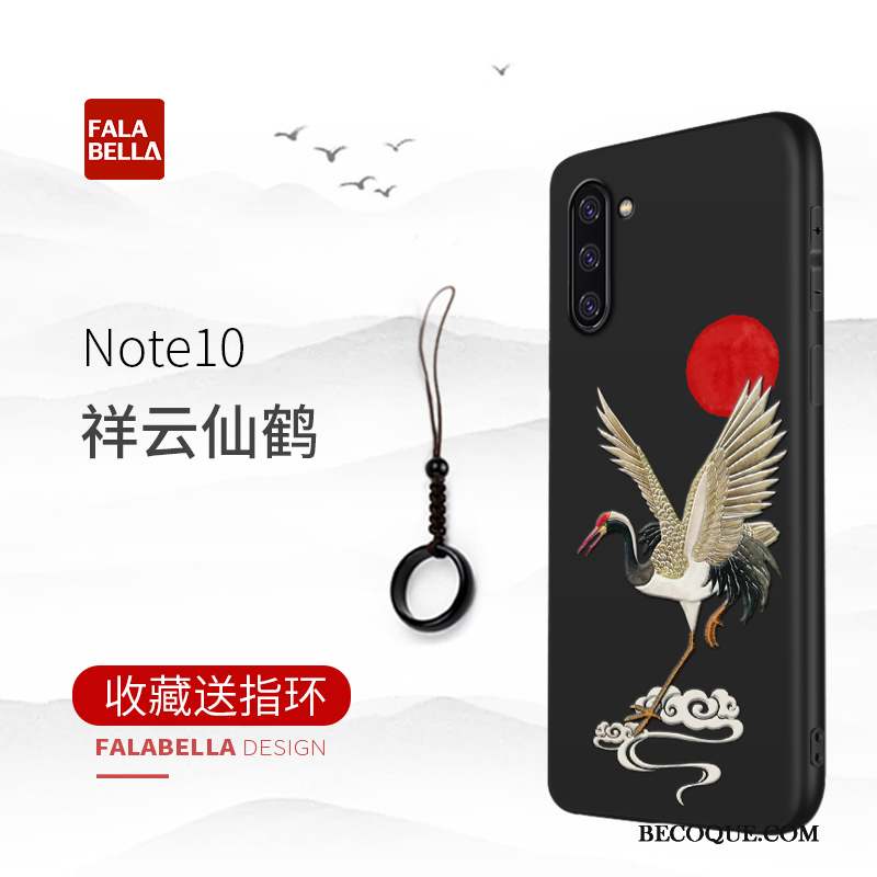 Samsung Galaxy Note 10 Coque Style Chinois Étui Personnalité Protection Délavé En Daim Noir