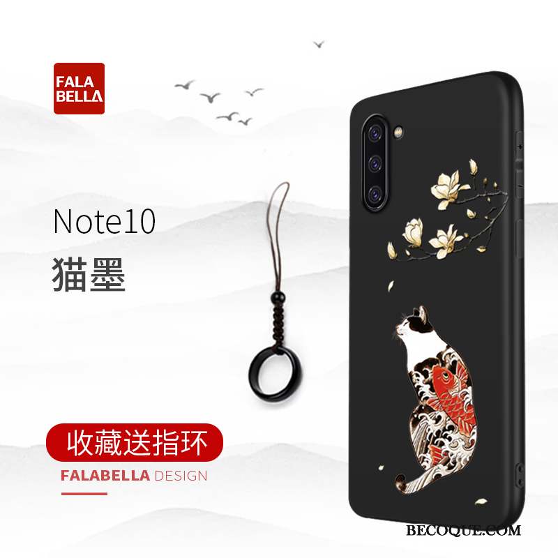 Samsung Galaxy Note 10 Coque Style Chinois Étui Personnalité Protection Délavé En Daim Noir