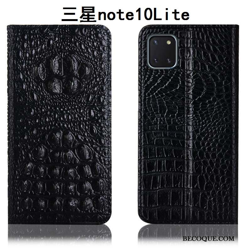 Samsung Galaxy Note 10 Lite Coque Crocodile Étui En Cuir Housse Incassable Noir Protection