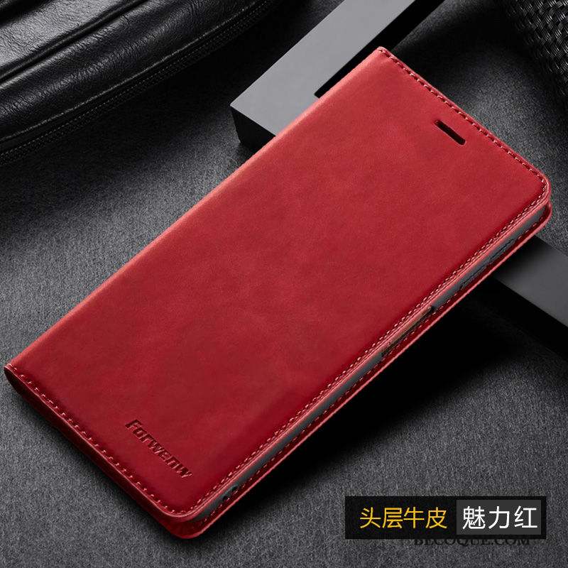 Samsung Galaxy Note 10 Lite Coque Magnétisme Housse Étui Protection Cuir Véritable Rouge