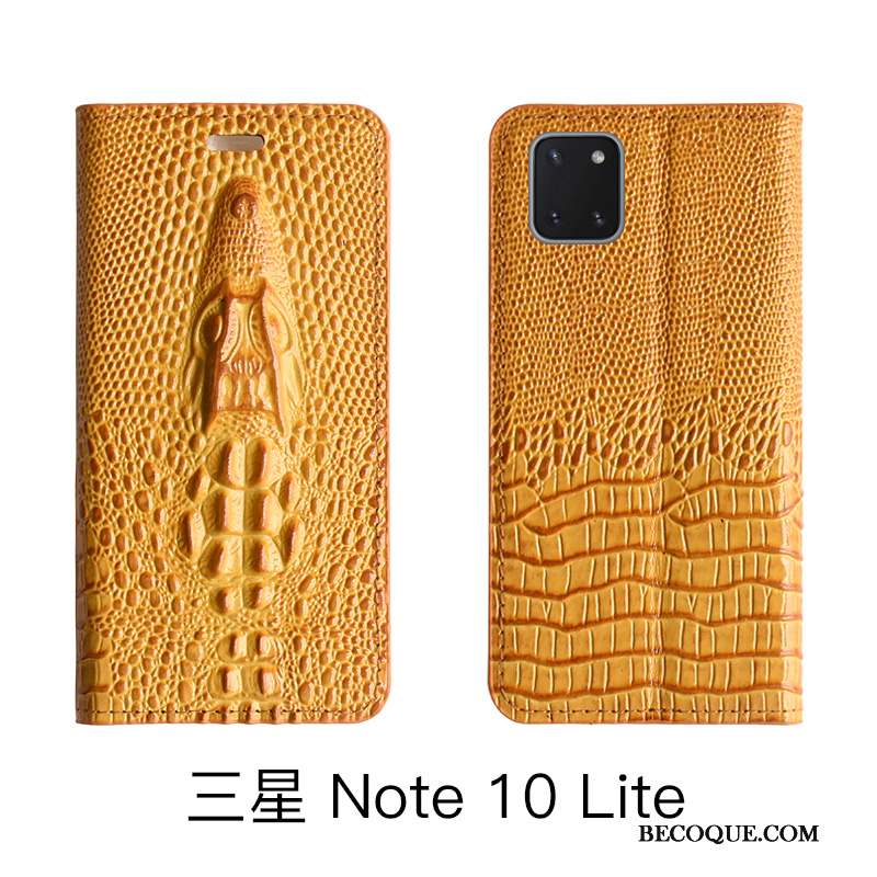 Samsung Galaxy Note 10 Lite Coque Étui Jaune Étui En Cuir Cuir Véritable Protection Bovins