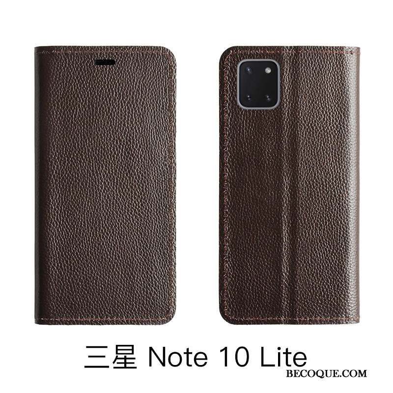 Samsung Galaxy Note 10 Lite Protection Cuir Véritable Litchi Étui Housse Coque De Téléphone