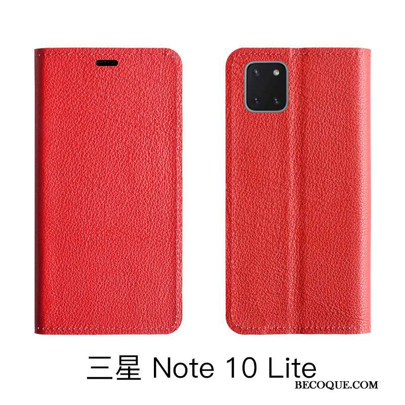 Samsung Galaxy Note 10 Lite Protection Cuir Véritable Litchi Étui Housse Coque De Téléphone