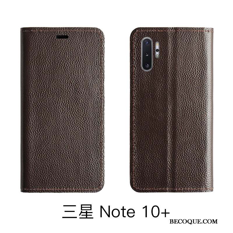 Samsung Galaxy Note 10 Lite Protection Cuir Véritable Litchi Étui Housse Coque De Téléphone