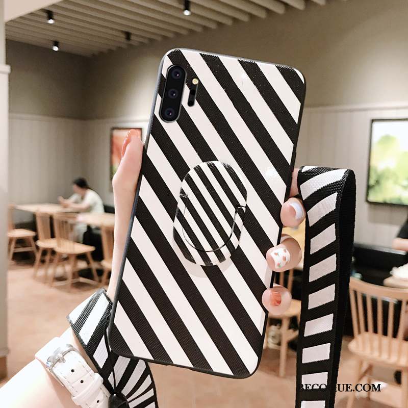 Samsung Galaxy Note 10+ Nouveau Noir Fluide Doux Coque De Téléphone Ornements Suspendus Rayé