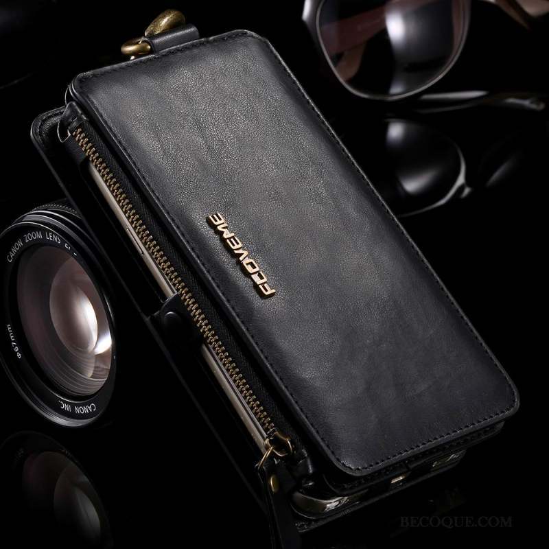 Samsung Galaxy Note 3 Coque Carte Business Noir Étui En Cuir Fermeture Éclair Téléphone Portable