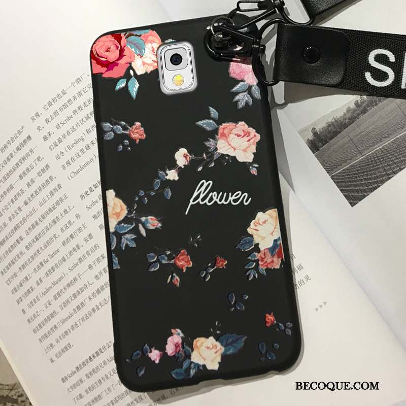 Samsung Galaxy Note 3 Coque Tendance Frais Fleurs Noir Petit Protection