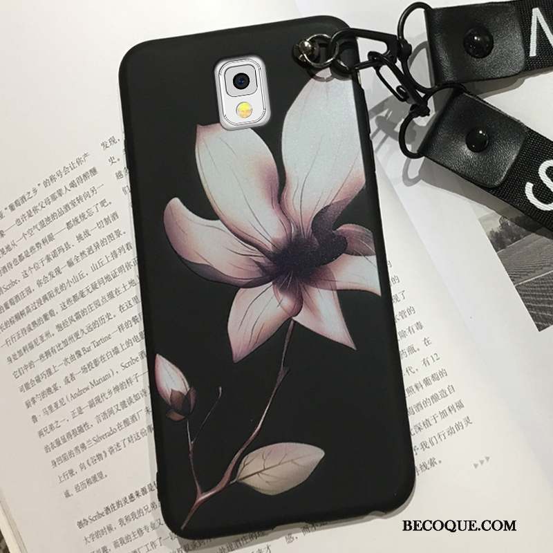 Samsung Galaxy Note 3 Coque Tendance Frais Fleurs Noir Petit Protection