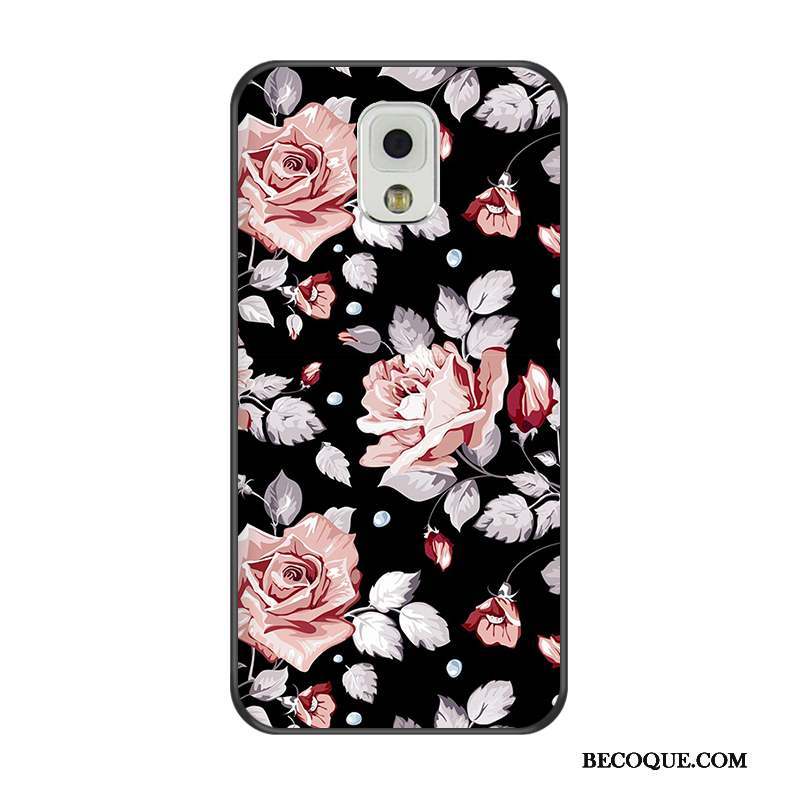 Samsung Galaxy Note 3 Protection Coque De Téléphone Fluide Doux Noir Tout Compris Fleurs