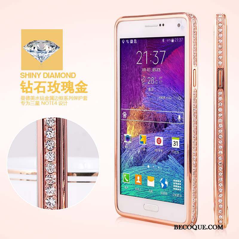 Samsung Galaxy Note 4 Border Étui Coque Incassable Strass Métal