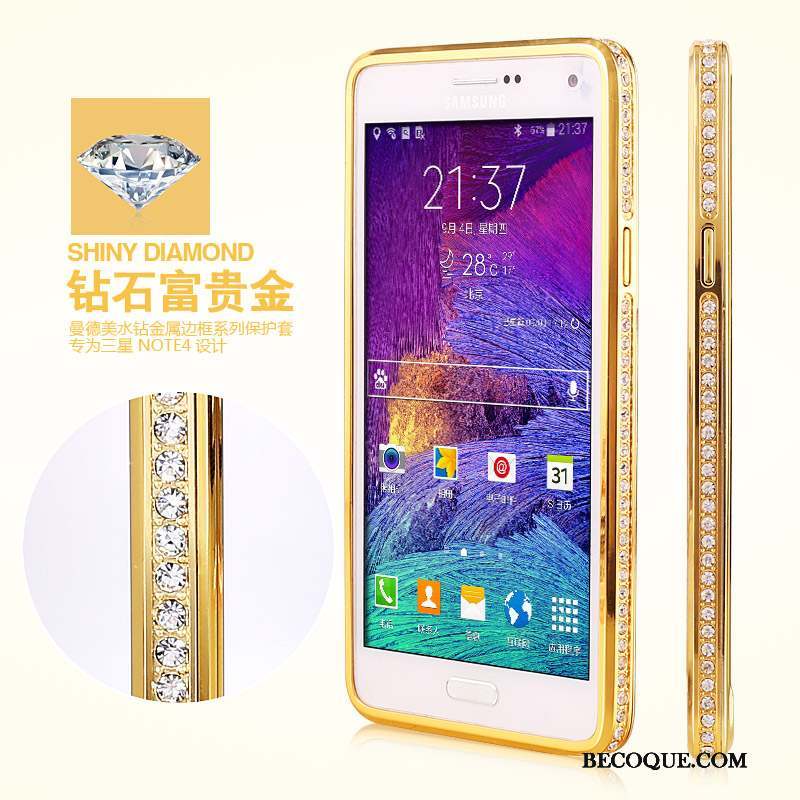 Samsung Galaxy Note 4 Border Étui Coque Incassable Strass Métal