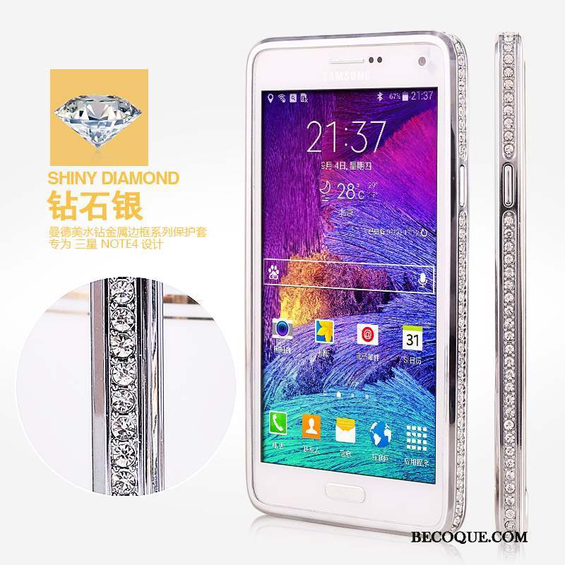 Samsung Galaxy Note 4 Border Étui Coque Incassable Strass Métal