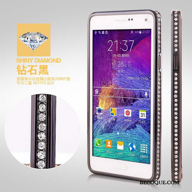 Samsung Galaxy Note 4 Border Étui Coque Incassable Strass Métal
