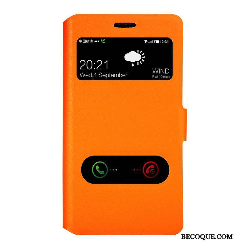 Samsung Galaxy Note 4 Coque Cuir Véritable Étui En Cuir Clamshell Orange Protection Téléphone Portable