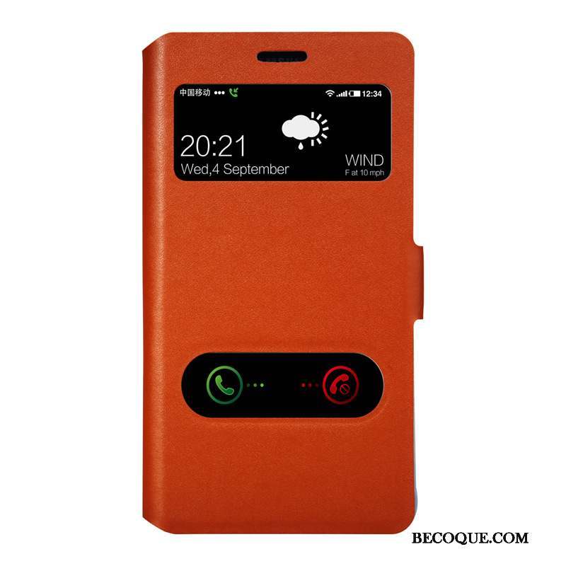 Samsung Galaxy Note 4 Coque Cuir Véritable Étui En Cuir Clamshell Orange Protection Téléphone Portable