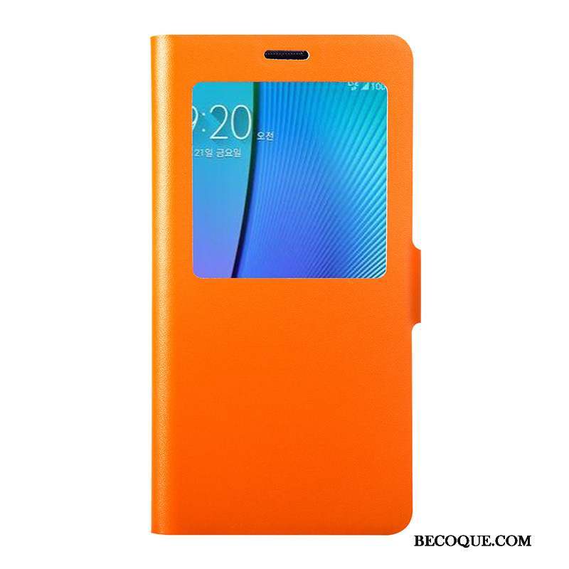 Samsung Galaxy Note 4 Coque Cuir Véritable Étui En Cuir Clamshell Orange Protection Téléphone Portable