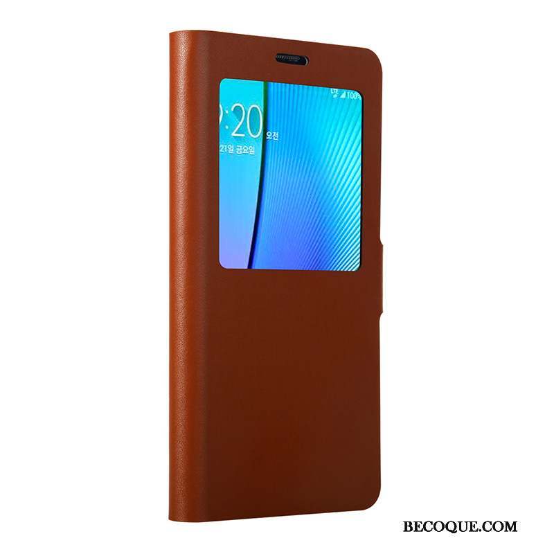 Samsung Galaxy Note 4 Coque Cuir Véritable Étui En Cuir Clamshell Orange Protection Téléphone Portable