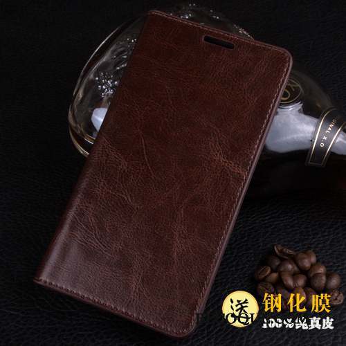 Samsung Galaxy Note 4 Coque De Téléphone Cuir Véritable Étui Clamshell Marron Couvercle Arrière