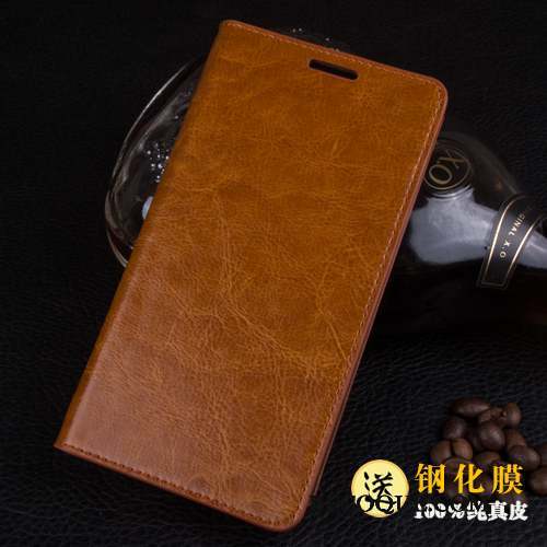 Samsung Galaxy Note 4 Coque De Téléphone Cuir Véritable Étui Clamshell Marron Couvercle Arrière