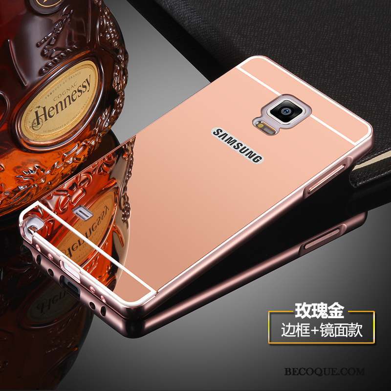 Samsung Galaxy Note 4 Coque Incassable Métal Protection Border Miroir Rose