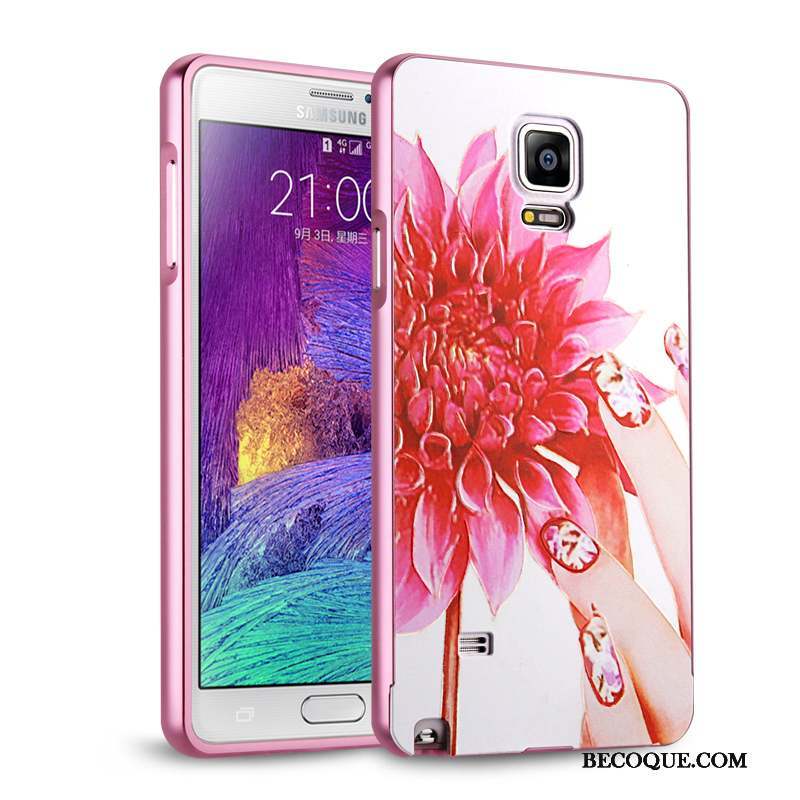 Samsung Galaxy Note 4 Coque Incassable Métal Protection Border Miroir Rose