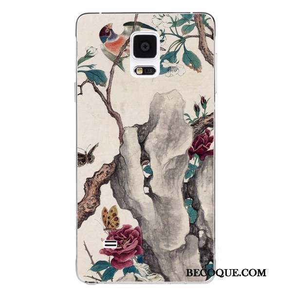 Samsung Galaxy Note 4 Coque Oiseau Prune Style Chinois Étui Téléphone Portable Fluide Doux