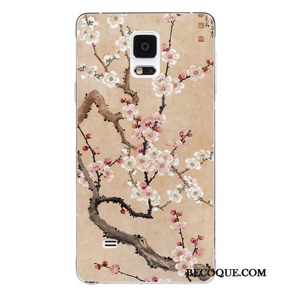 Samsung Galaxy Note 4 Coque Oiseau Prune Style Chinois Étui Téléphone Portable Fluide Doux