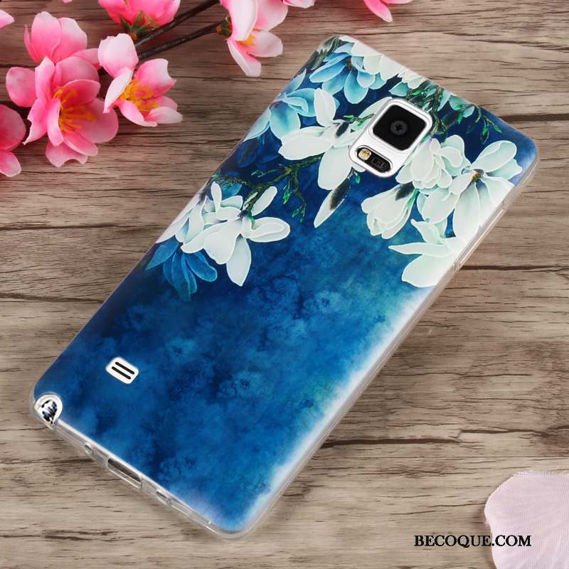 Samsung Galaxy Note 4 Coque Silicone Noir Fleurs Incassable Créatif Fluide Doux