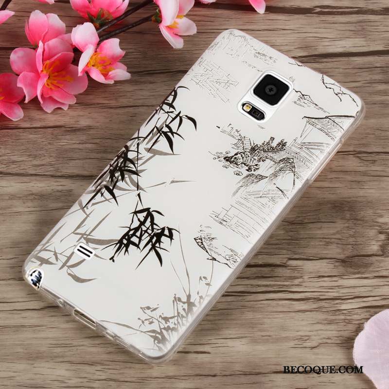 Samsung Galaxy Note 4 Coque Silicone Noir Fleurs Incassable Créatif Fluide Doux