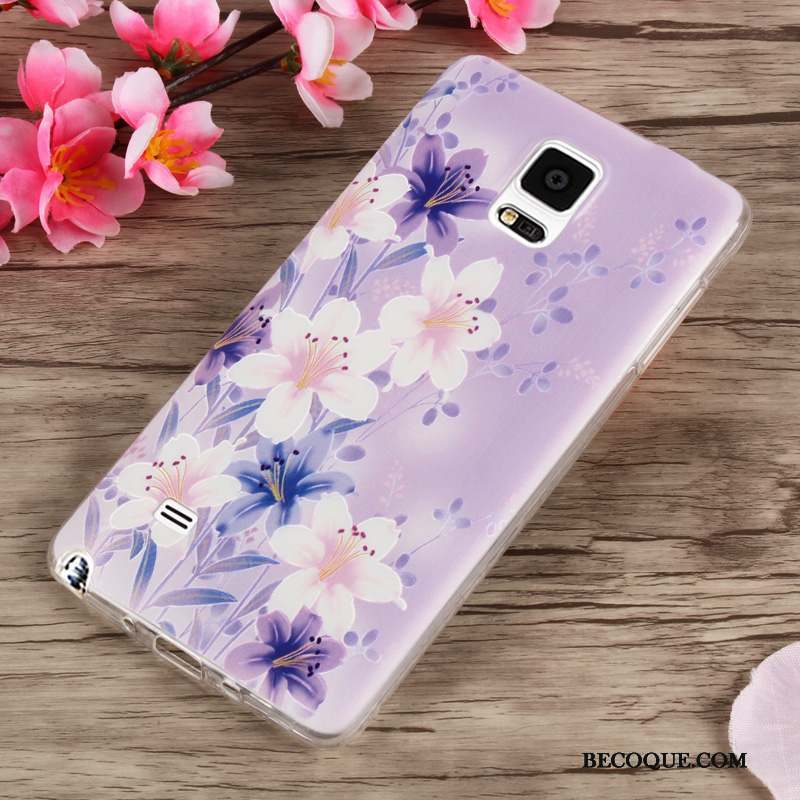 Samsung Galaxy Note 4 Coque Silicone Noir Fleurs Incassable Créatif Fluide Doux