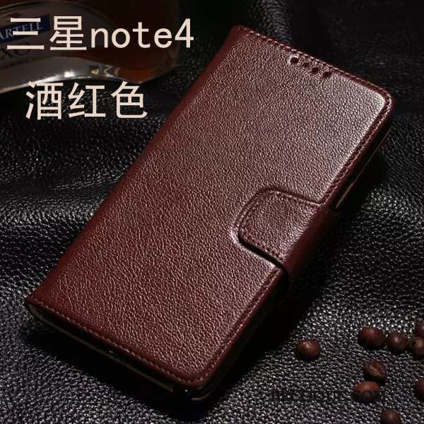 Samsung Galaxy Note 4 Cuir Véritable Clamshell Étui Noir Coque De Téléphone Étui En Cuir