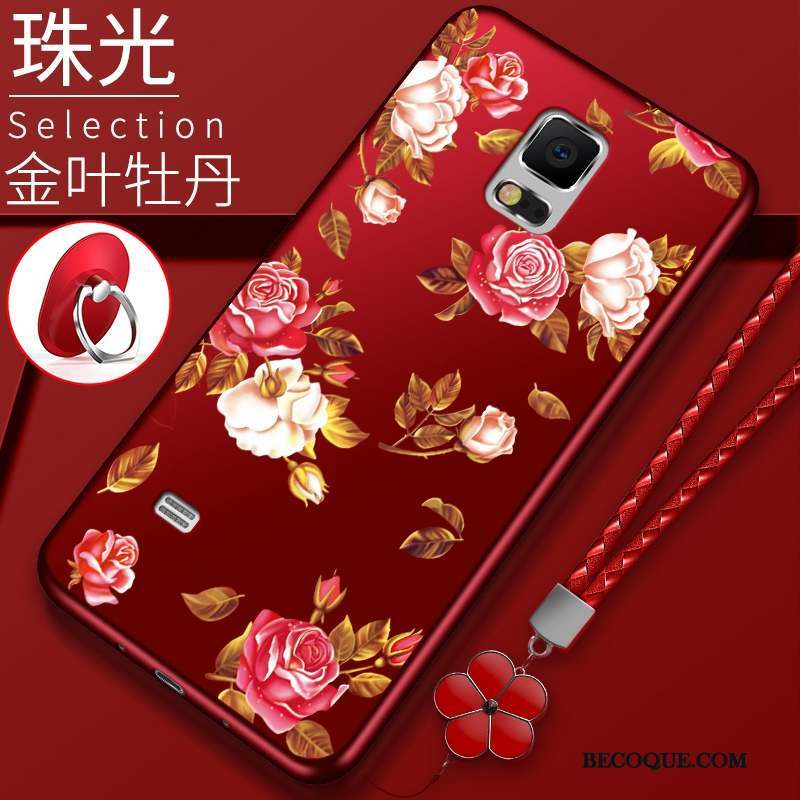 Samsung Galaxy Note 4 Silicone Coque Rouge Couvercle Arrière Tout Compris Fleurs