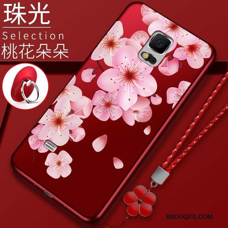 Samsung Galaxy Note 4 Silicone Coque Rouge Couvercle Arrière Tout Compris Fleurs