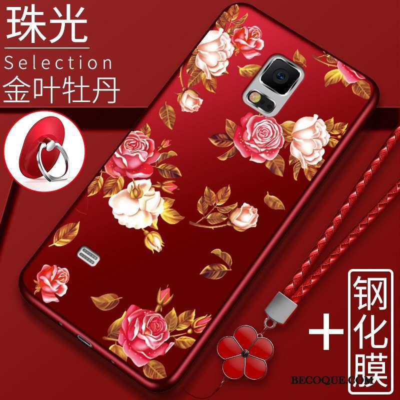 Samsung Galaxy Note 4 Silicone Coque Rouge Couvercle Arrière Tout Compris Fleurs