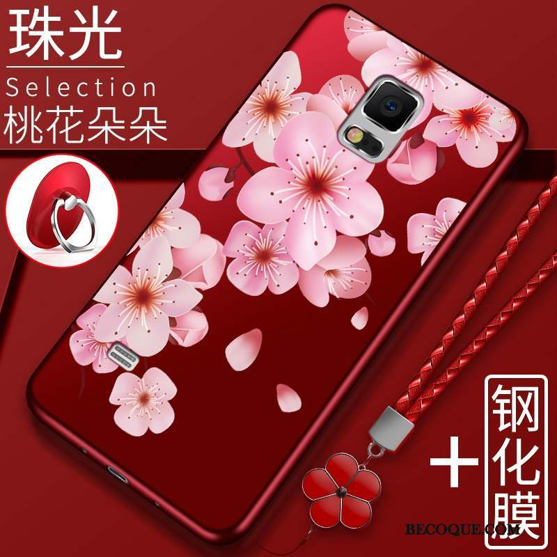 Samsung Galaxy Note 4 Silicone Coque Rouge Couvercle Arrière Tout Compris Fleurs