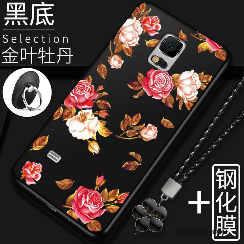 Samsung Galaxy Note 4 Silicone Coque Rouge Couvercle Arrière Tout Compris Fleurs