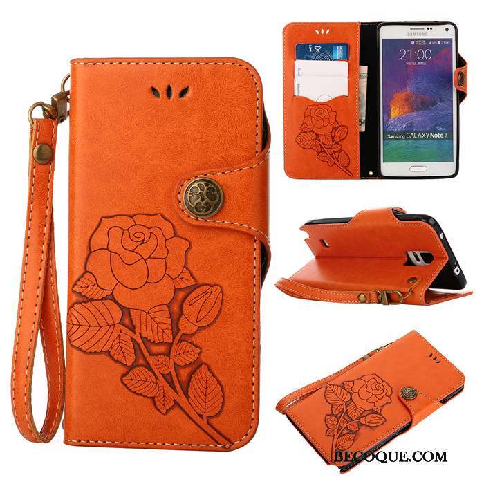 Samsung Galaxy Note 4 Tout Compris Cuir Véritable Fluide Doux Coque De Téléphone Clamshell Orange