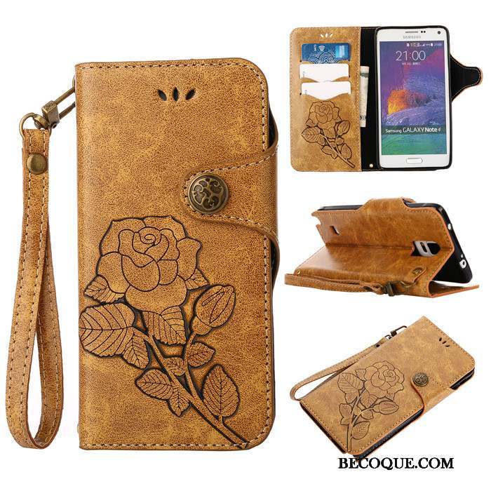 Samsung Galaxy Note 4 Tout Compris Cuir Véritable Fluide Doux Coque De Téléphone Clamshell Orange