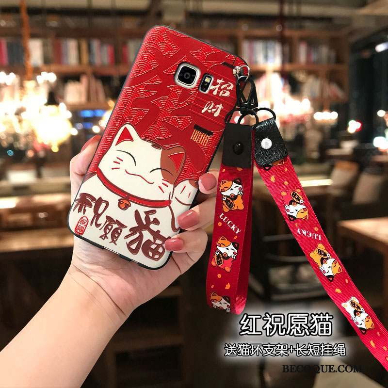 Samsung Galaxy Note 5 Coque Charmant Rouge Étui Richesse Chat Longue