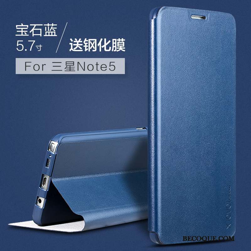 Samsung Galaxy Note 5 Incassable Bleu Carte Étui En Cuir Clamshell Coque De Téléphone